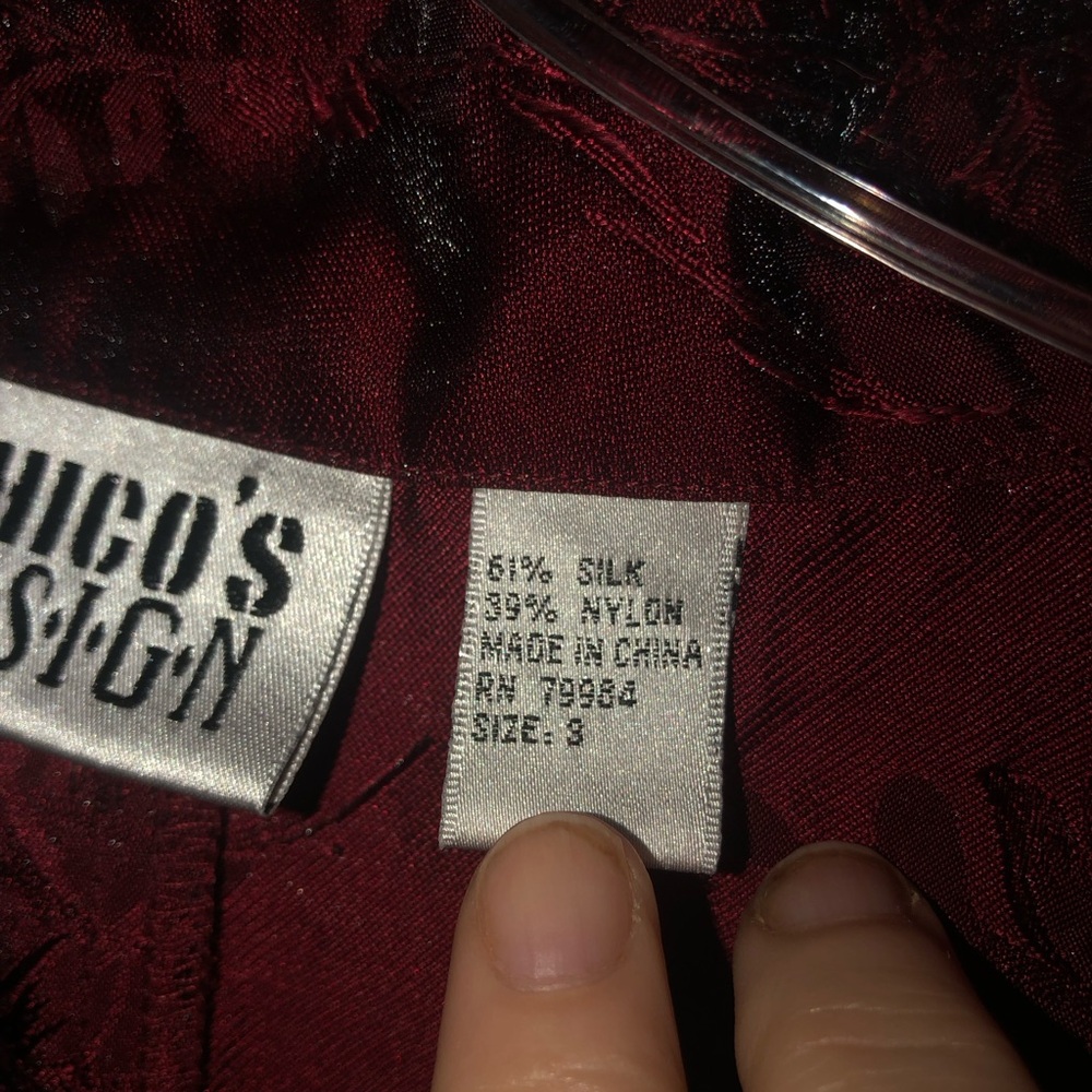 Chico's Burgundy Floral Silk Button-Down Shirt- $65 or $50 w/offer - Picture 3 of 3